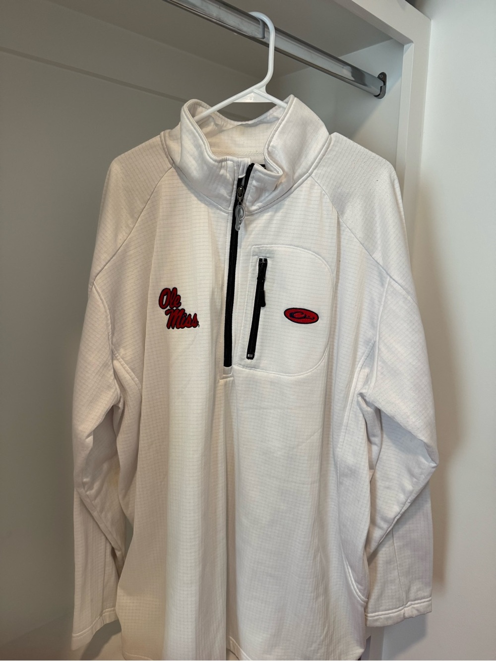 Ole Miss Drake White Quarter-Zip with Ole Miss Red Logo